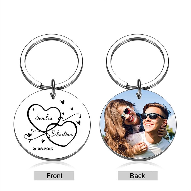 Porte-Clés 2 Prénoms et 1 Photo Personnalisés avec Date pour Couple | Jessemade