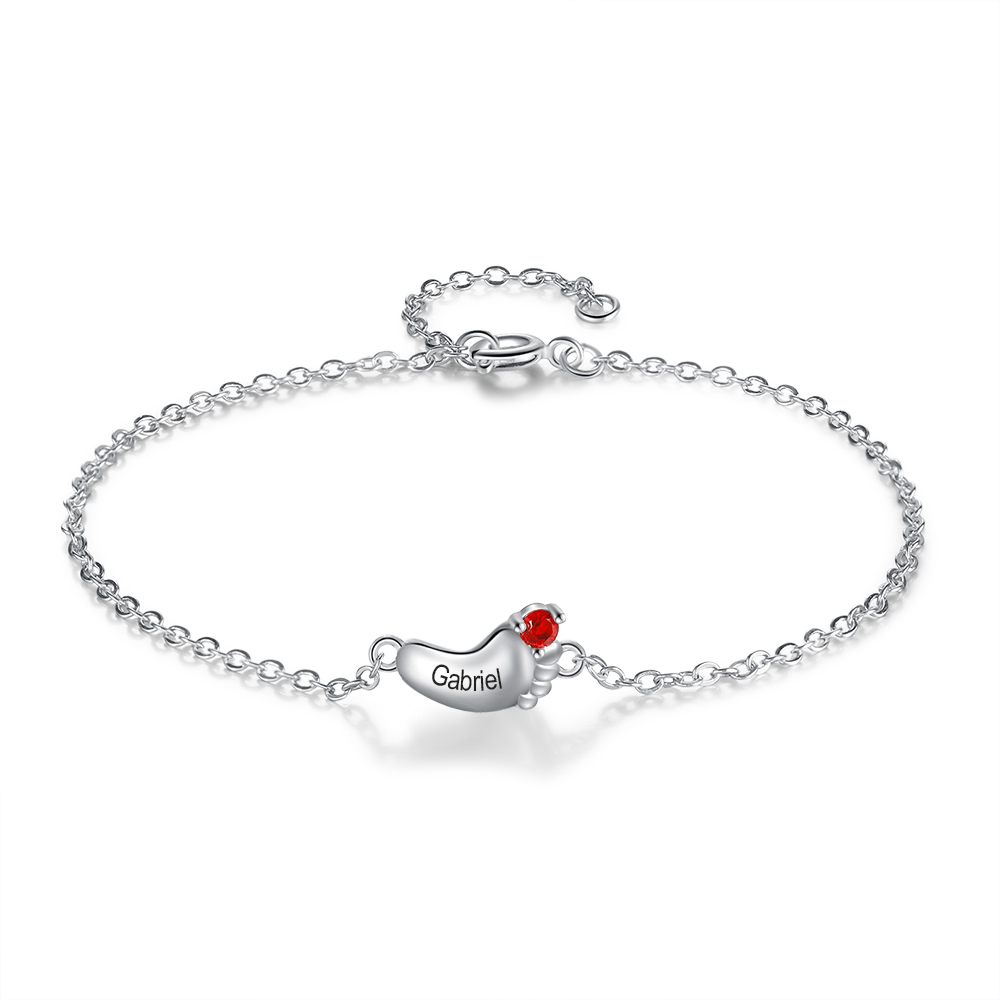 Bracelet Prénom Personnalisé pied bebe avec pierre de naissance