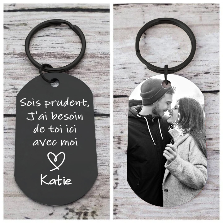 Porte-Clés Couple 1 Prénom et Photo Personnalisés-Jessemade FR