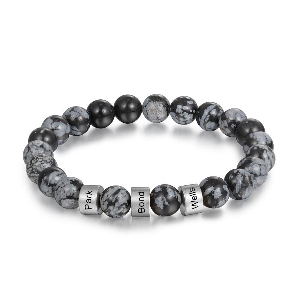 Bracelet 3 Prénom Personnalisé Labradorite Noir Bracelet Homme