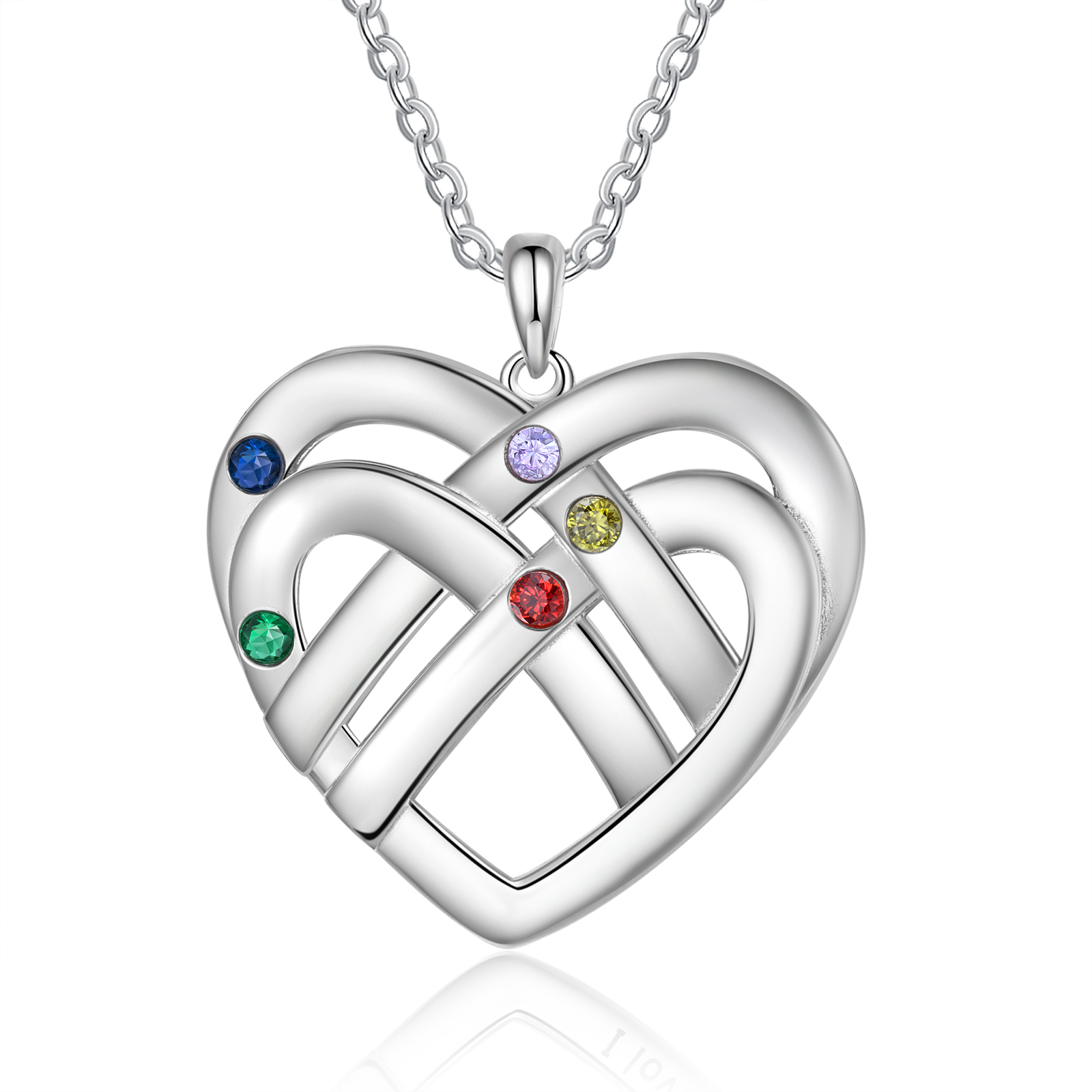 Collier Pendentif Cœur 5 Prénoms et 1 Texte Personnalisés avec 5 Pierres de Naissance Collier Femmes