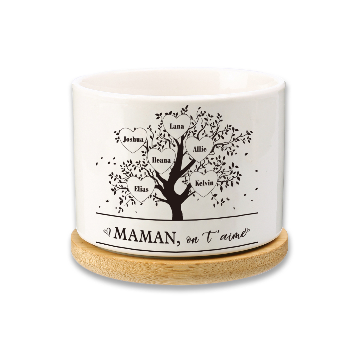 Vase/Pot de Fleurs Arbre de vie 6 Prénoms Personnalisés avec Texte Décoration de la Maison (sans plantes)