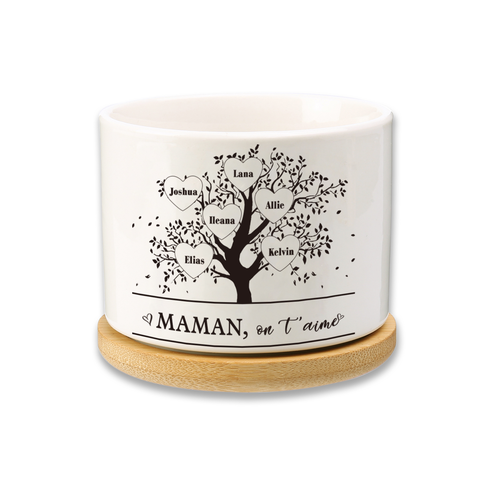 Vase/Pot de Fleurs Arbre de vie 6 Prénoms Personnalisés avec Texte Décoration de la Maison (sans plantes)
