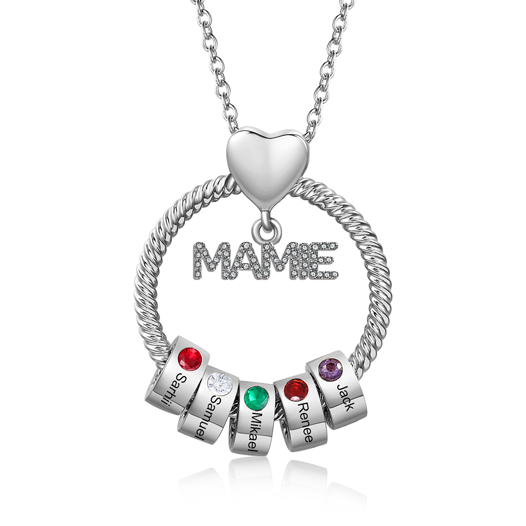 À ma Mamie - Collier personnalisé avec 5 Prénoms et Pierre de naissance  Collier pendentif Or/Argent｜Jessemade