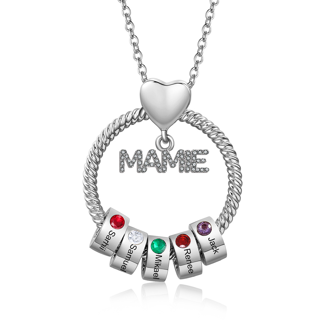 À ma Mamie - Collier Personnalisé Pendentif 5 Prénoms avec Pierre de naissance|Jessemade