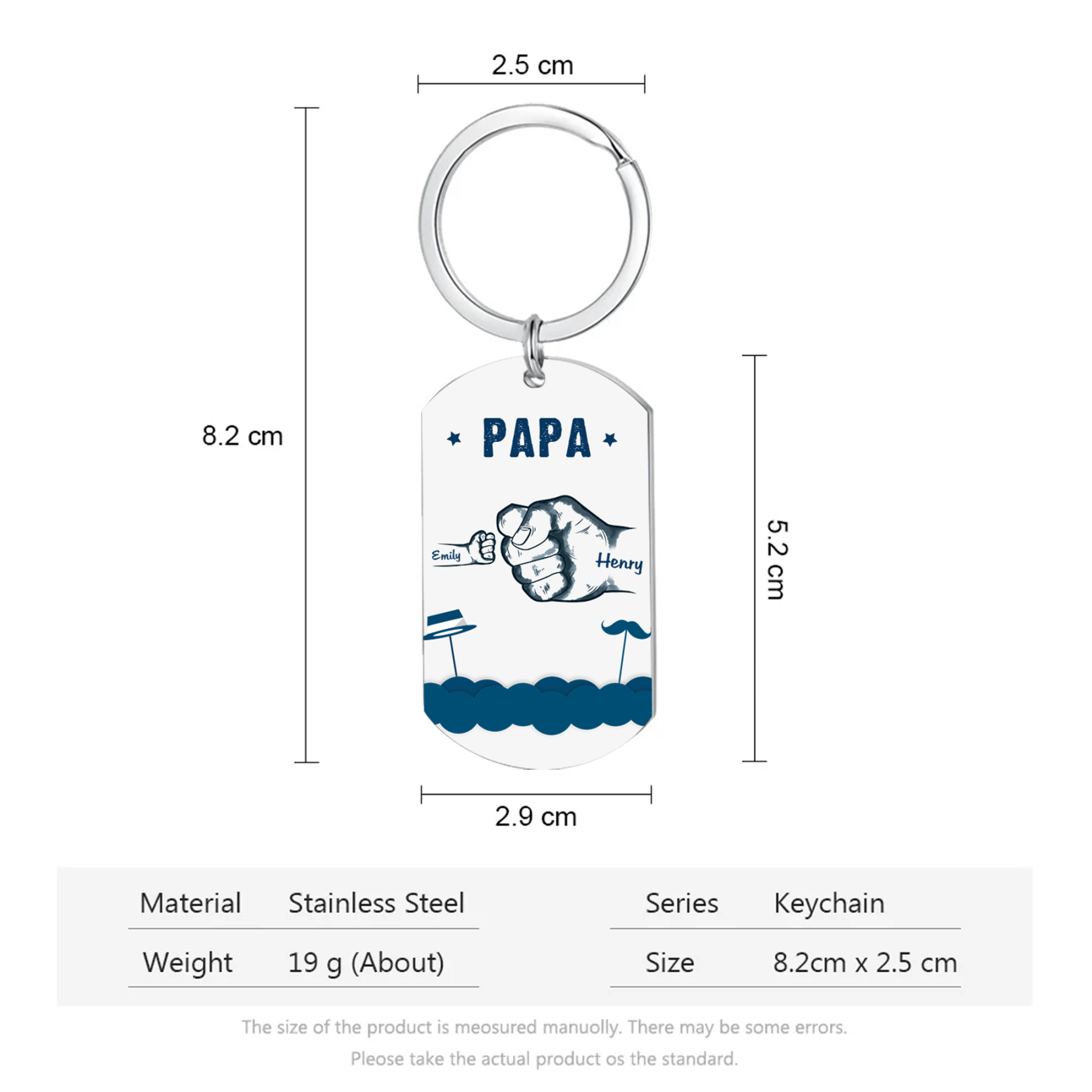 À Papa/Papi - Porte-Clés Poings 2 Prénoms Personnalisés