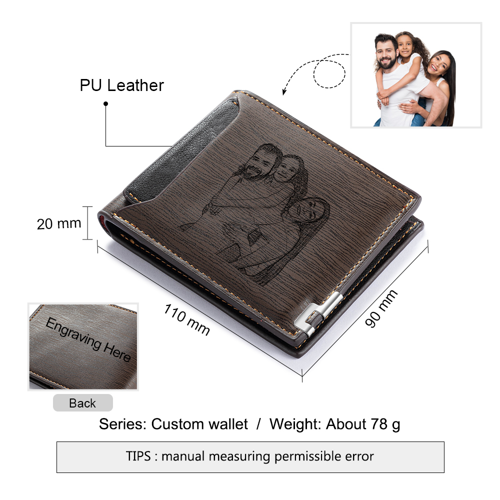 Portefeuille Photo Personnalisée Classique Homme Porte-Monnaie Carte Cadeau pour Père | Jessemade