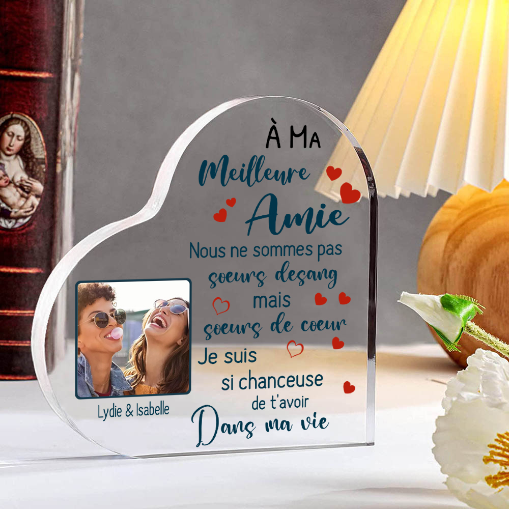 Jessemade FR À Ma Meilleure Amie-Plaque Acrylique en Forme de Coeur Texte Personnalisé avec Photo