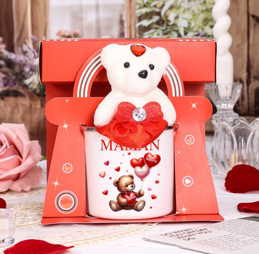 À Maman/Mamie - Tasse émaillée Ours 3 Prénoms Personnalisés