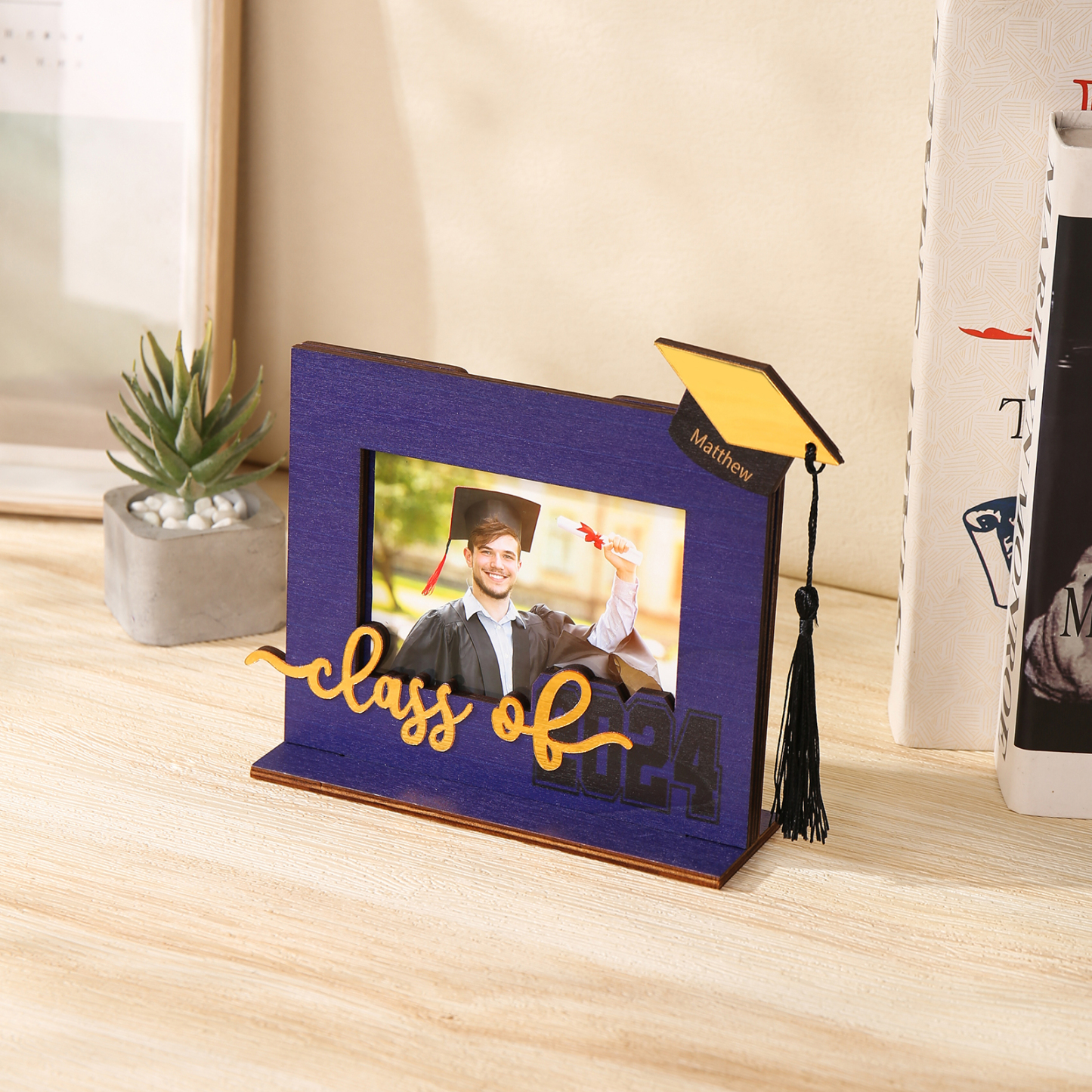 Cadre Photo Diplômé Prénom et Photo Personnalisés Décoration en bois Cadeau de Graduation