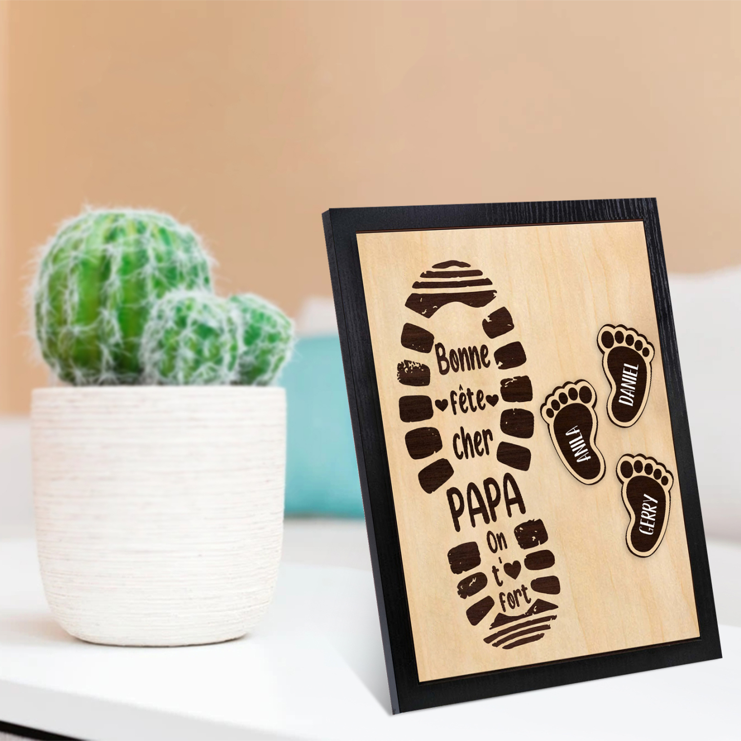 À Mon Papa-Cadre en Bois Pieds Bébé 3 Prénoms Personnalisés