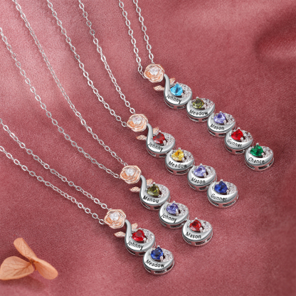 Collier de rose 3 Prénoms Personnalisé avec 3 pierres de naissance