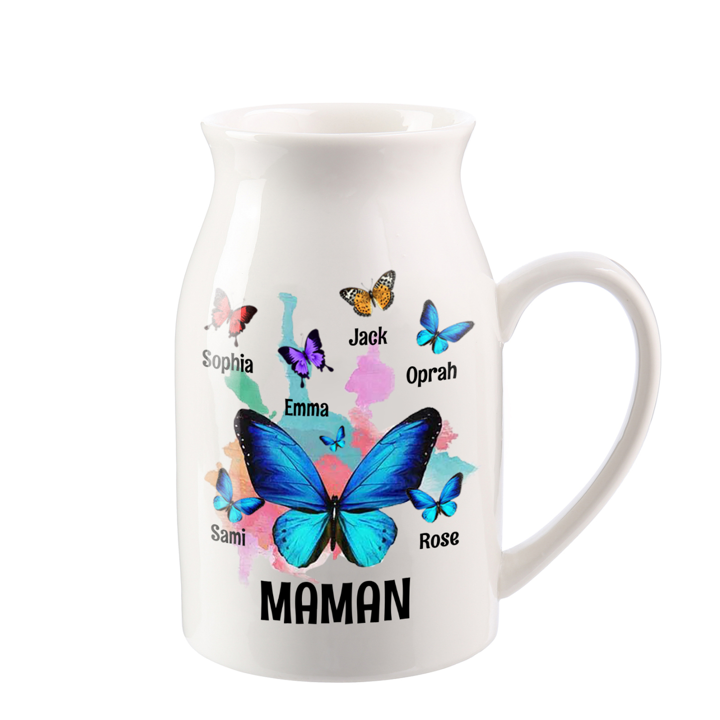 Vase à Fleurs Papillons 6 Prénoms Personnalisés avec Texte Décoration de la Maison