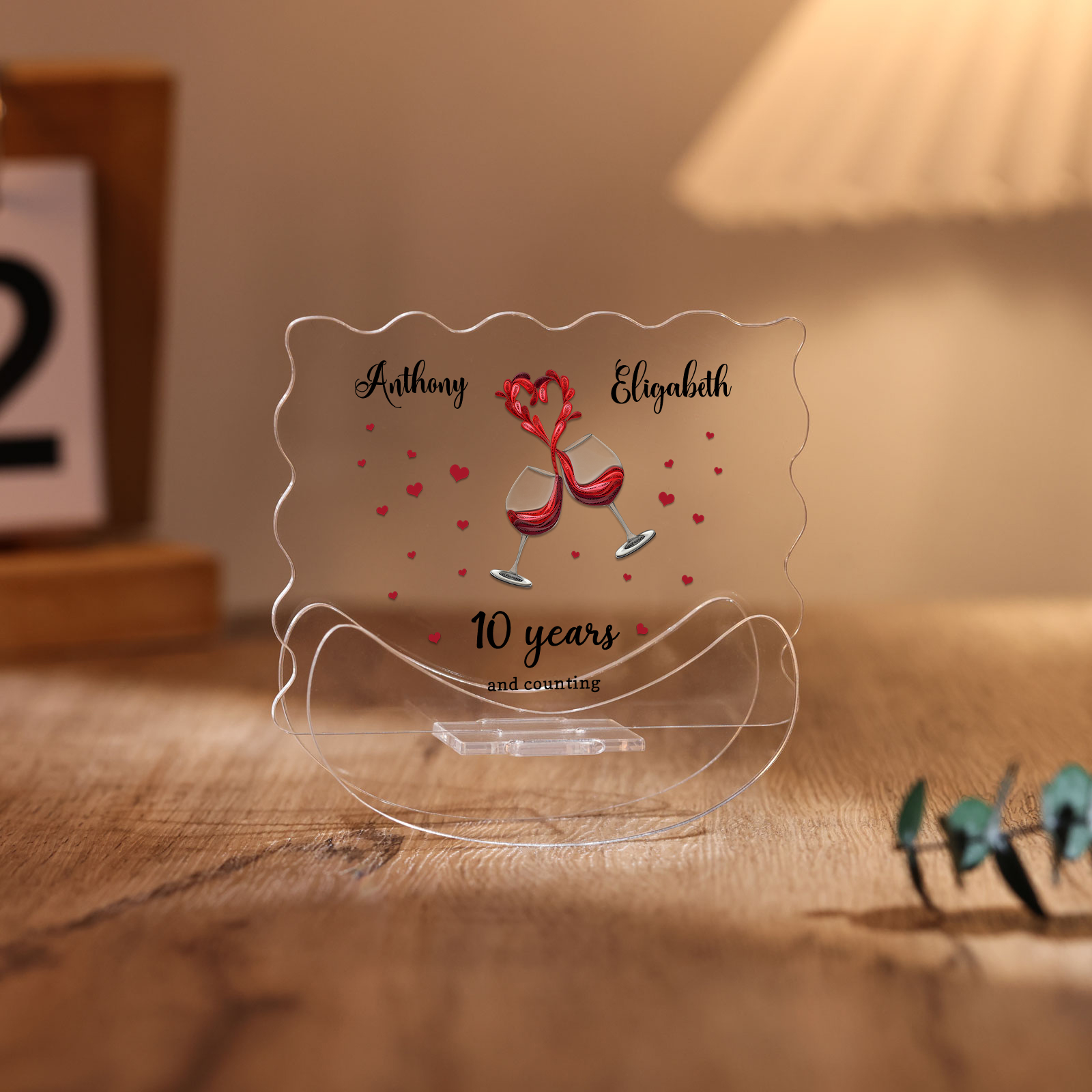 Ornements Panneau Acrylique 2 Prénoms et 1 Texte Personnalisés pour Couple