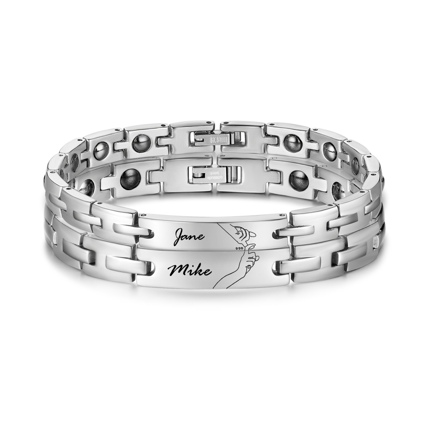 Jessemade FR Bracelet couple 2PCS la main dans la main avec 2 Prénoms Personnalisé bracelet en commun