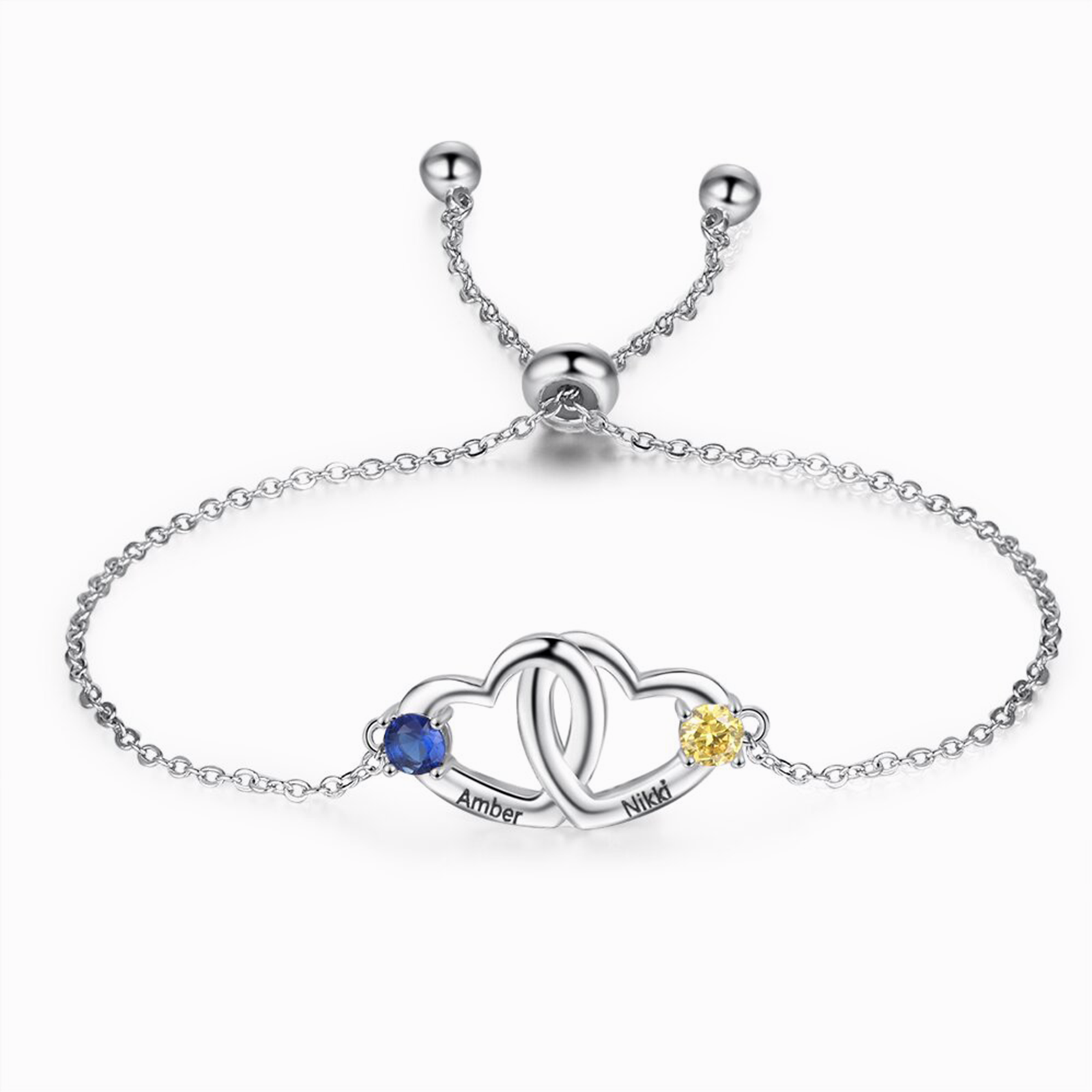 Bracelet reglable coeur 2 Pierre de Naissance