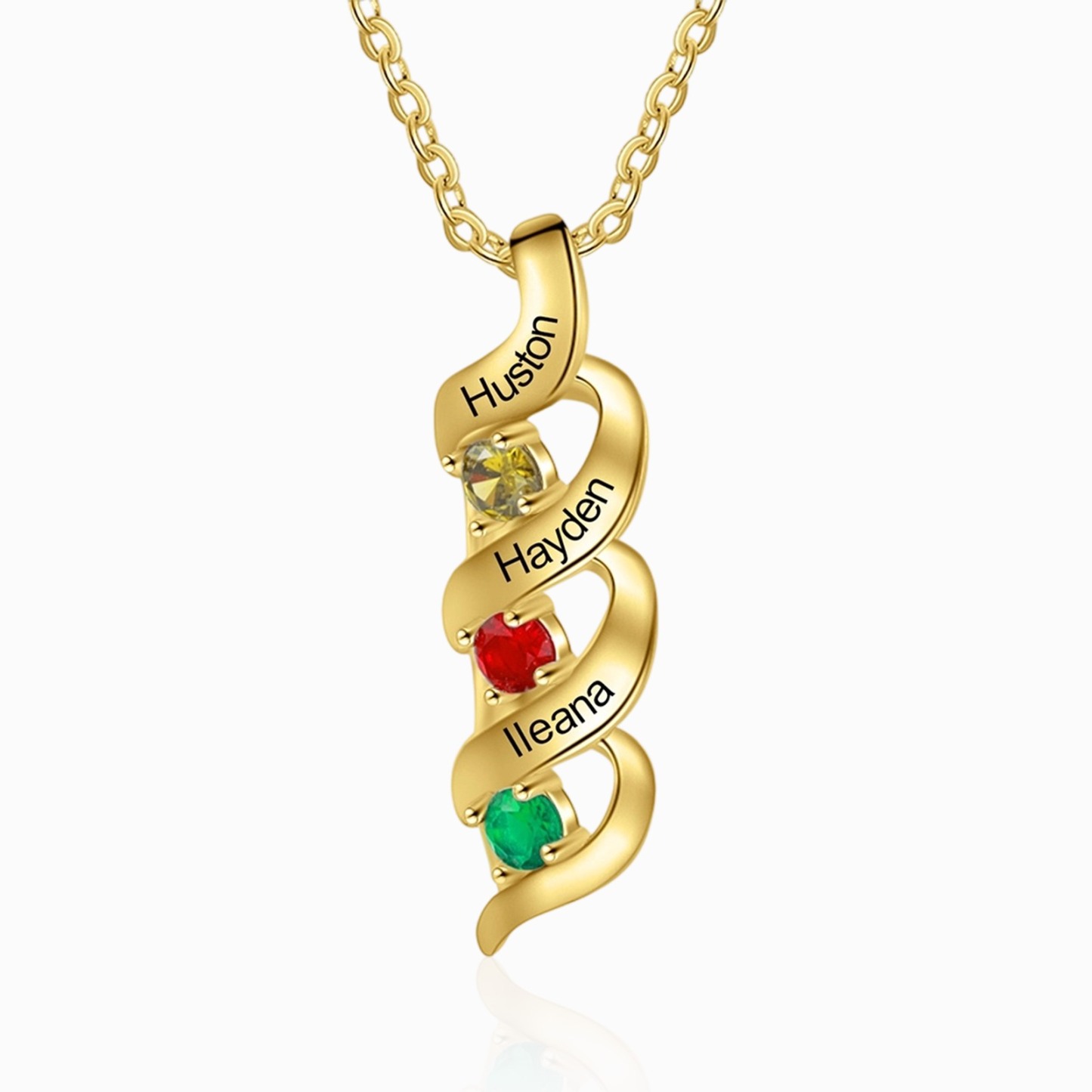 Collier Personnalisé DNA avec 2 Prénoms et Pierres de naissance pour Femme｜Jessemade