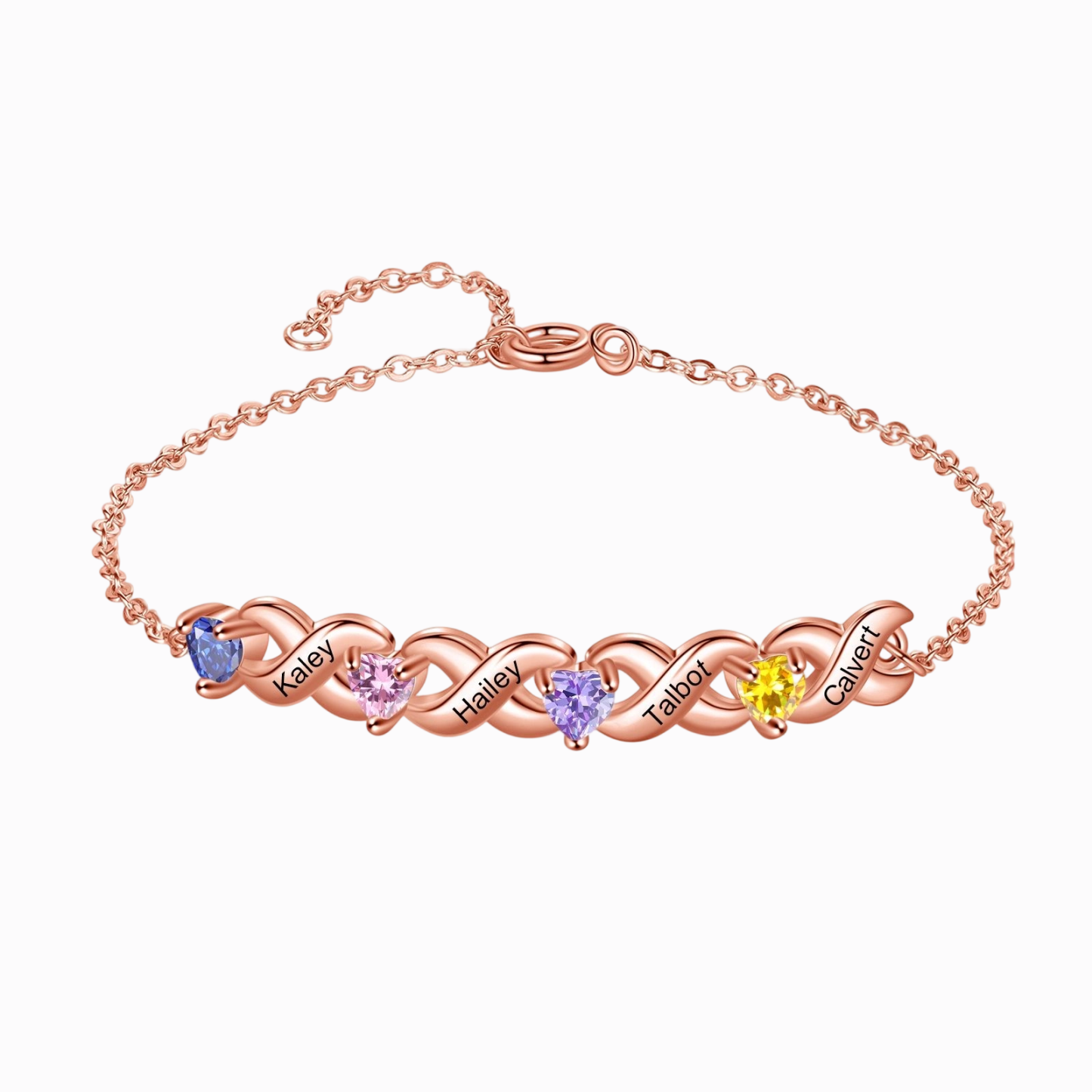Bracelet à Breloque 2-7 Prénoms Personnalisé avec 2-7 Pierres de Naissance