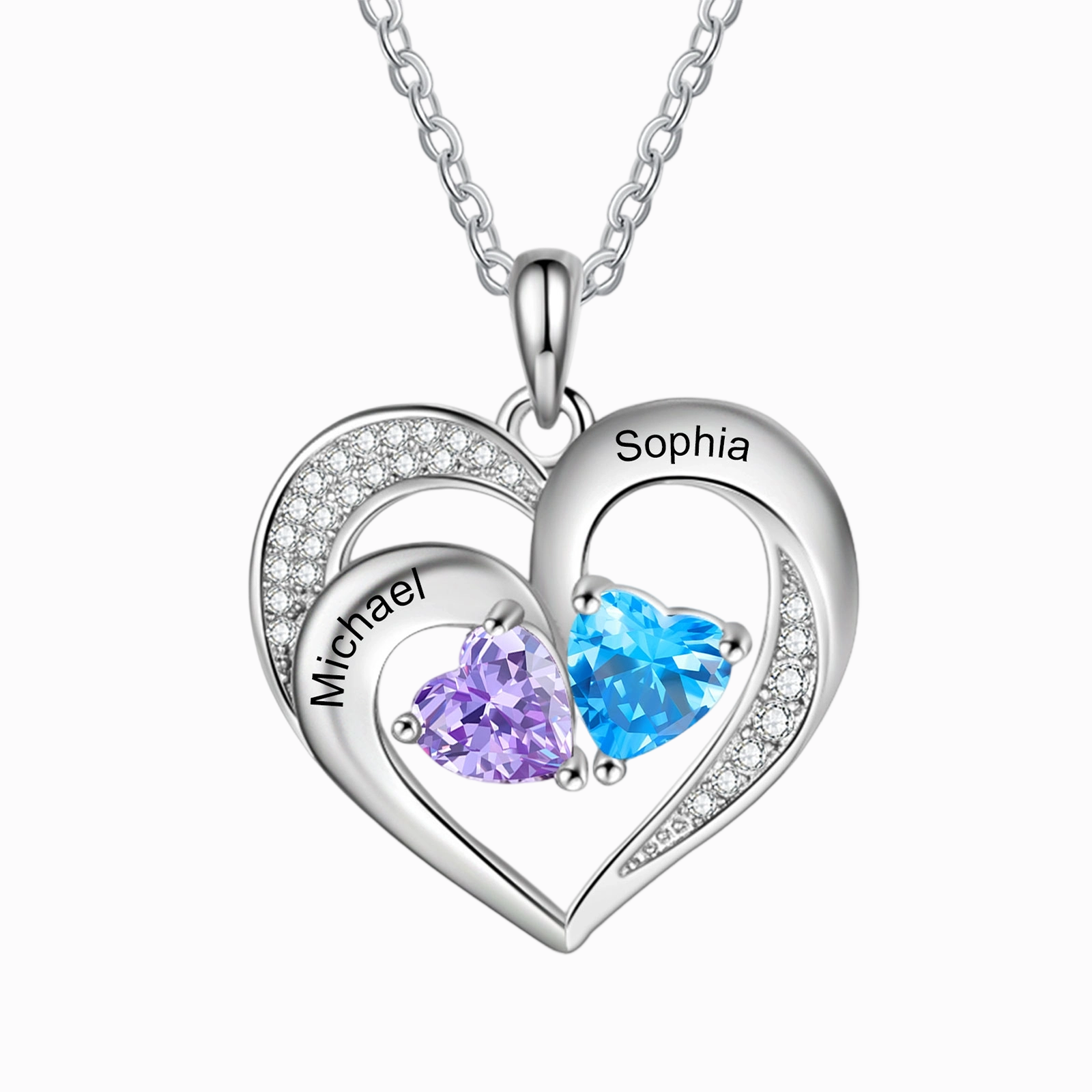 Collier Coeur 1-5 Prénoms Personnalisés avec Pierres de naissance Cadeau pour Femmes Saint Valentin｜Jessemade