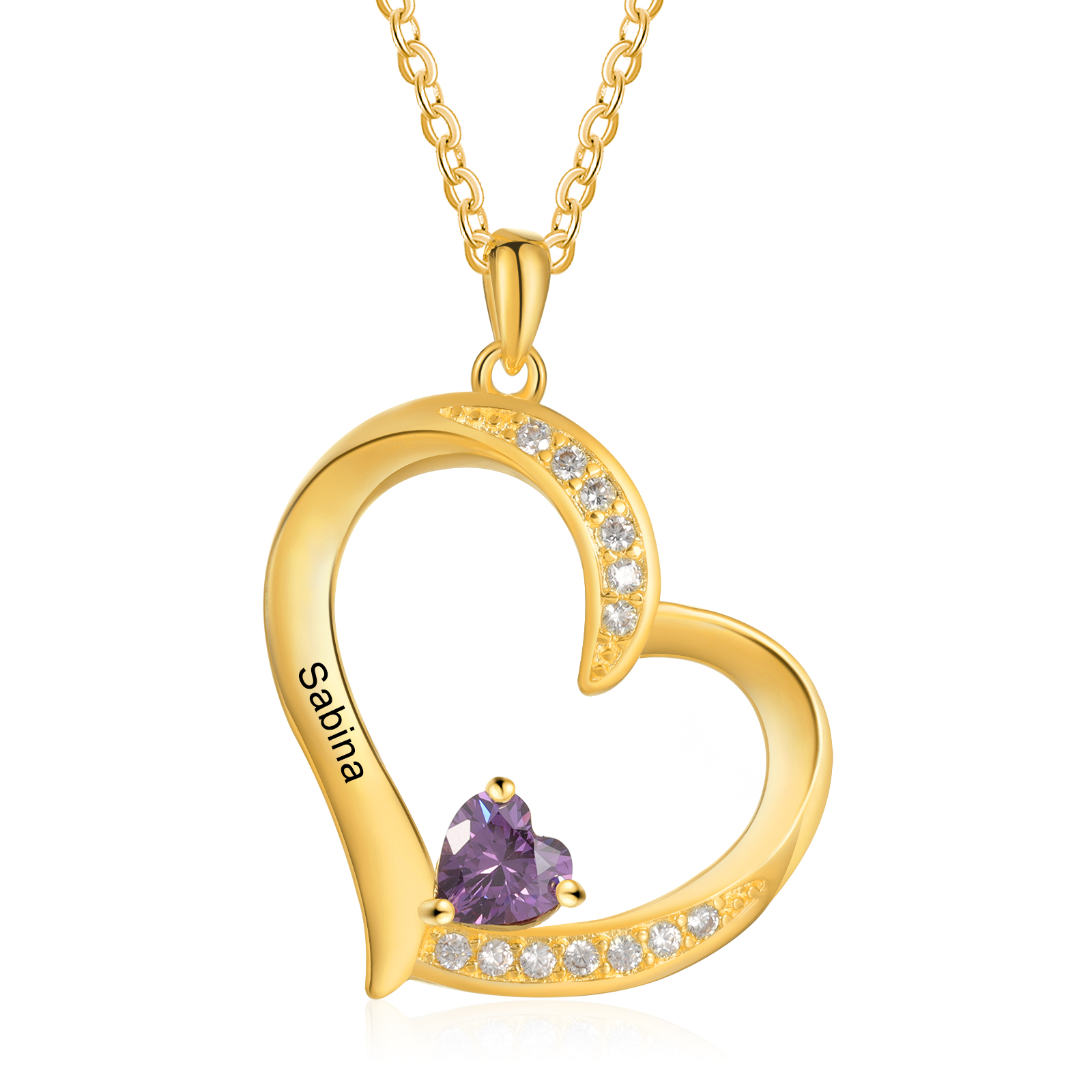 Collier Cœur 1-6 Prénoms Personnalisés avec Pierre de naissance