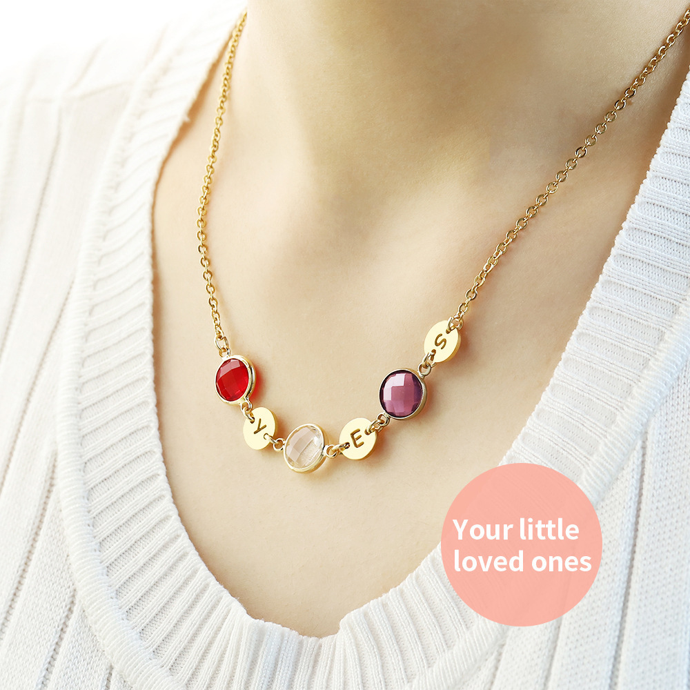 Collier pendentif 3 lettres Personnalisé avec 3 Pierre de naissance