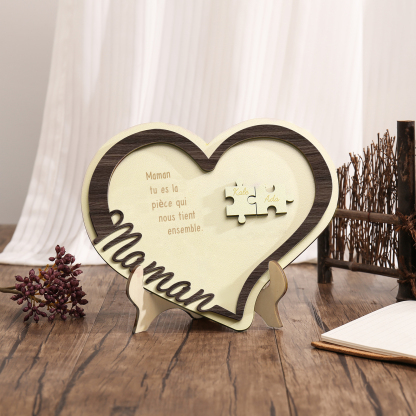 À ma Maman - Décoration en bois Cœur Puzzle 2 Prénoms Personnalisés Ornement pour Famille