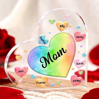 À ma Maman/Mamie - Plaque Acrylique en Forme de Cœur 7 Prénoms Personnalisés avec 1 Texte