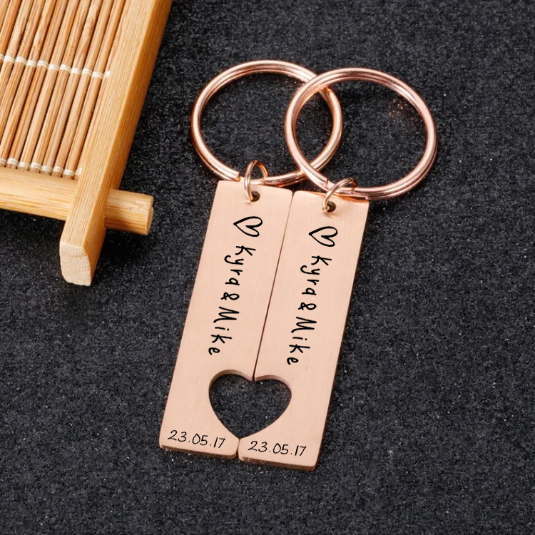 2PCS Ensenmble de Porte-Clés avec Prénom et Texte Personnalisé-Jessemade FR