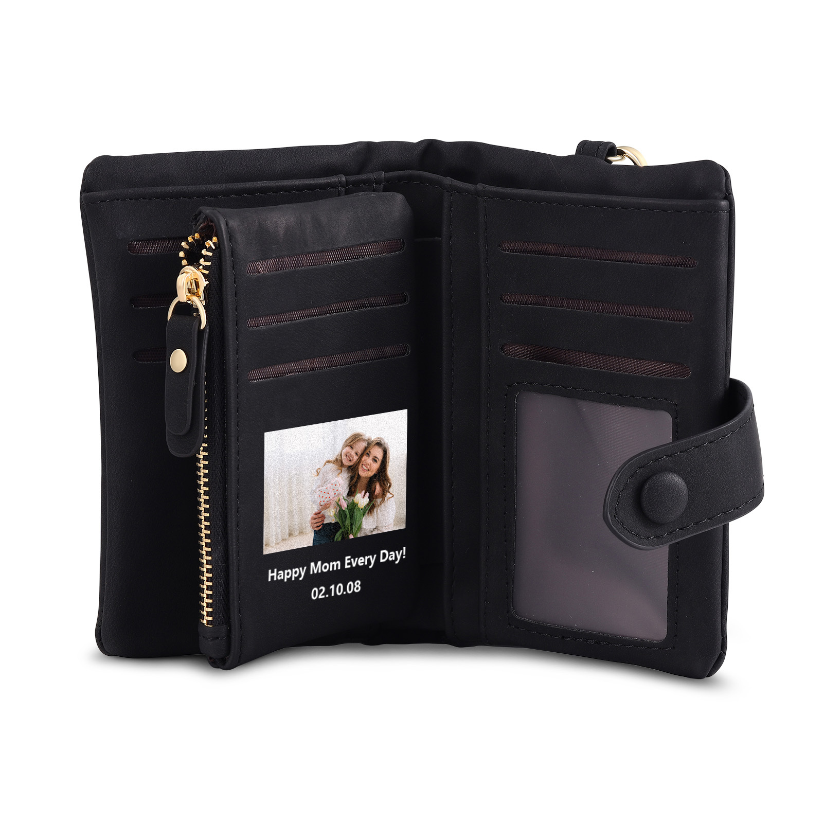 Portefeuille Fleur 1 Prénom et Lettre Personnalisés avec Photo et Texte Porte-Monnaie Carte pour Femmes