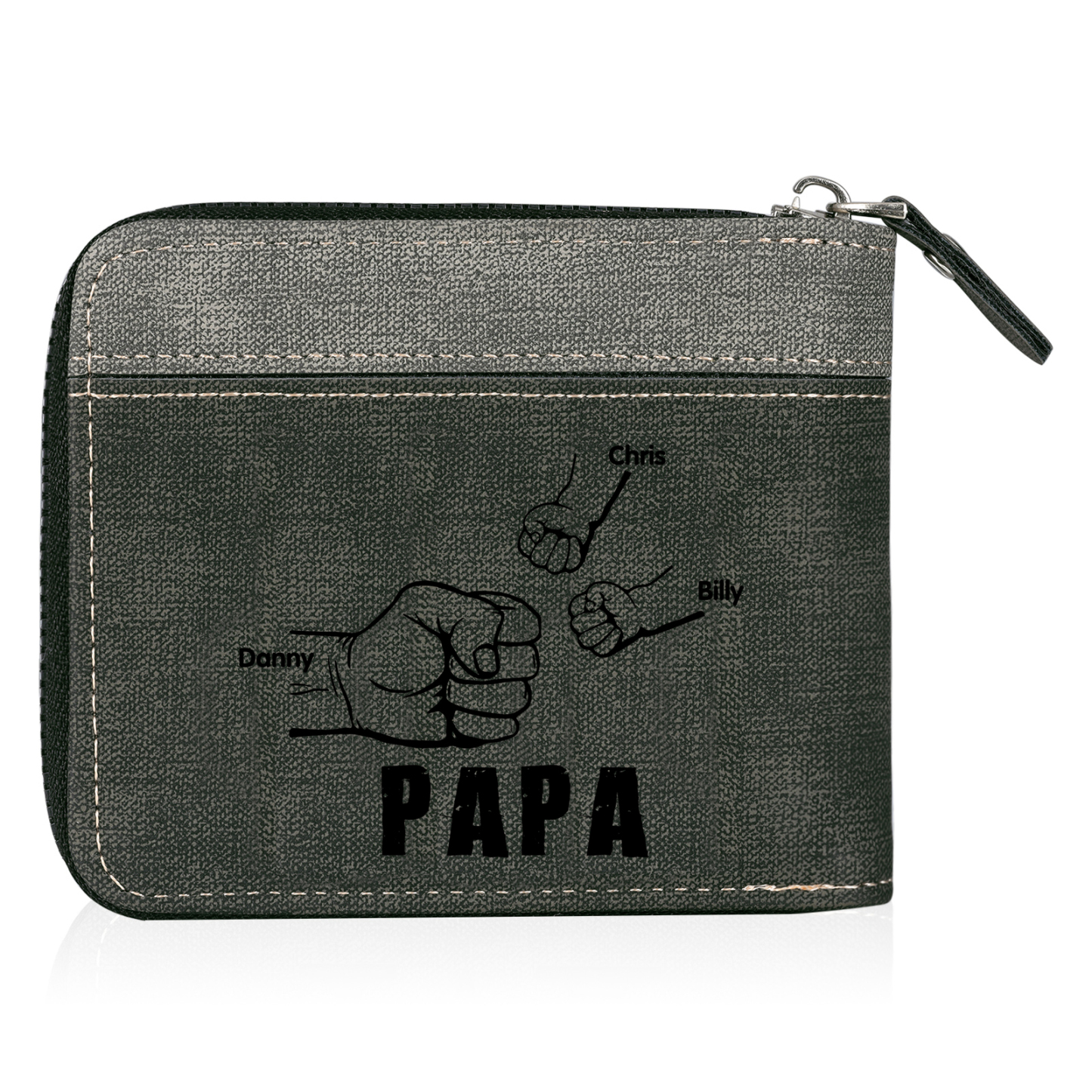 À mon Papa - Portefeuille Poings 3 Prénoms Personnalisés avec Photo Classique Homme Porte-Monnaie Carte