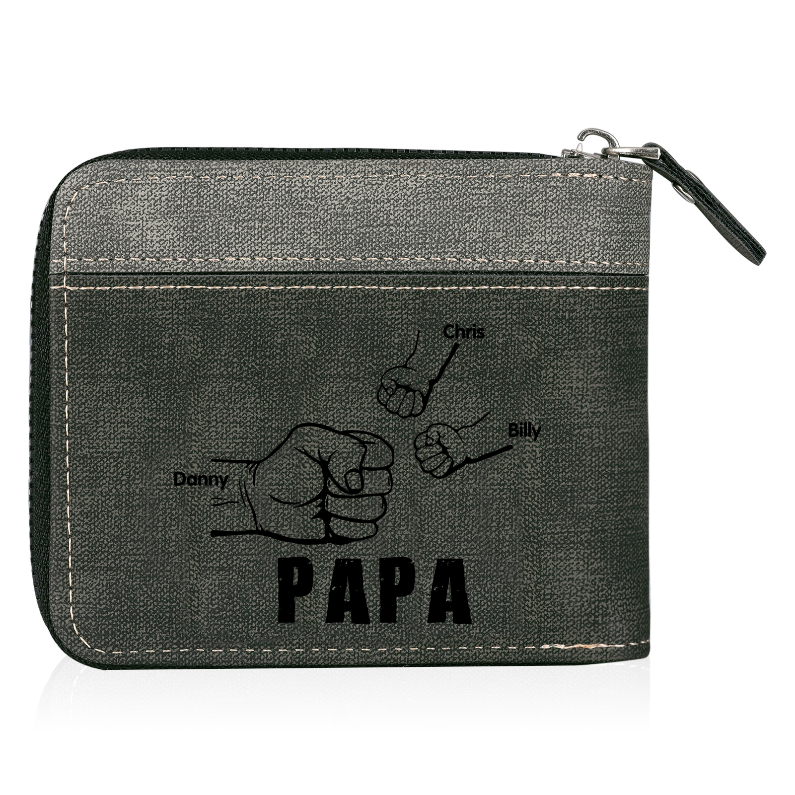 À mon Papa - Portefeuille Poings 3 Prénoms Personnalisés avec Photo Classique Homme Porte-Monnaie Carte