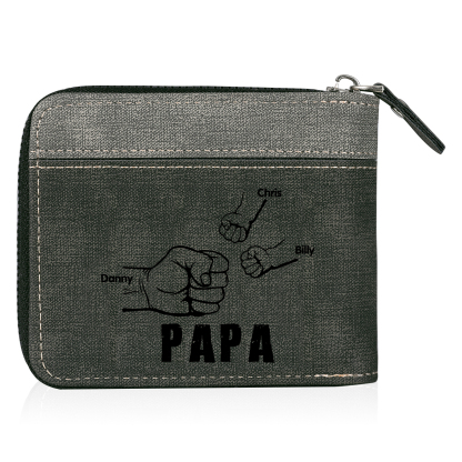 À mon Papa - Portefeuille Poings 3 Prénoms Personnalisés avec Photo Classique Homme Porte-Monnaie Carte