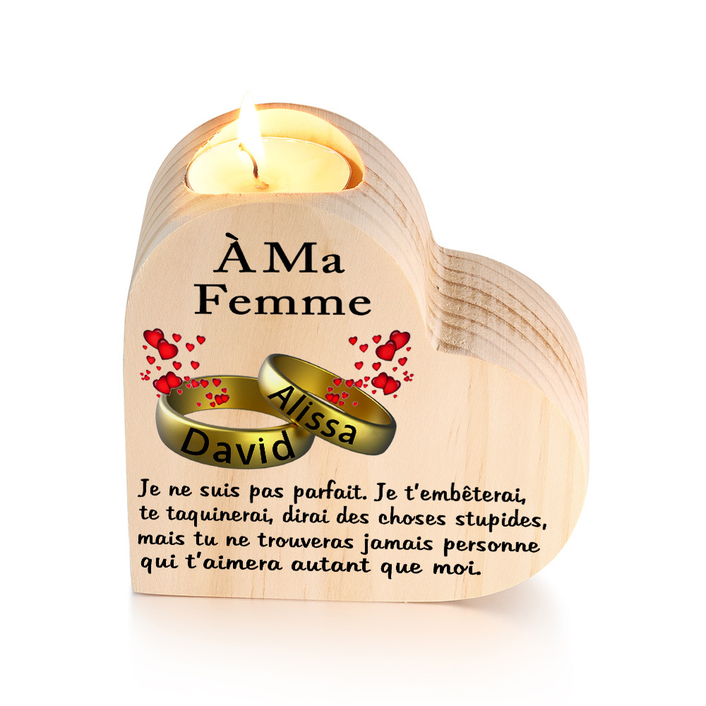 À Ma Femme-Bougeoir en Bois Couple 2 Prénoms Personnalisés sans bougie
