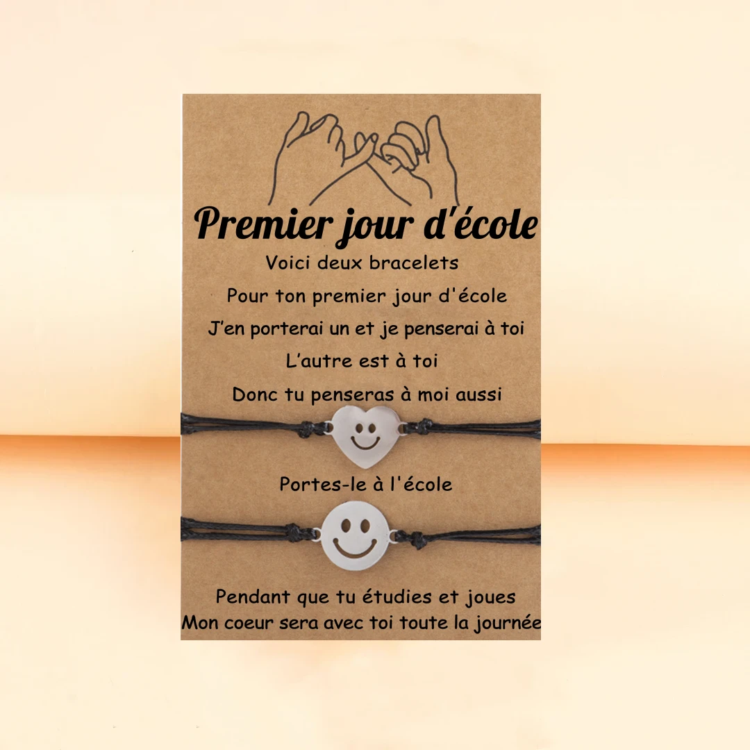2PCS Ensemble de Bracelets Smiley Bracelet en Commun Cadeau Rentrée Scolaire Premier jour d’école｜Jessemade