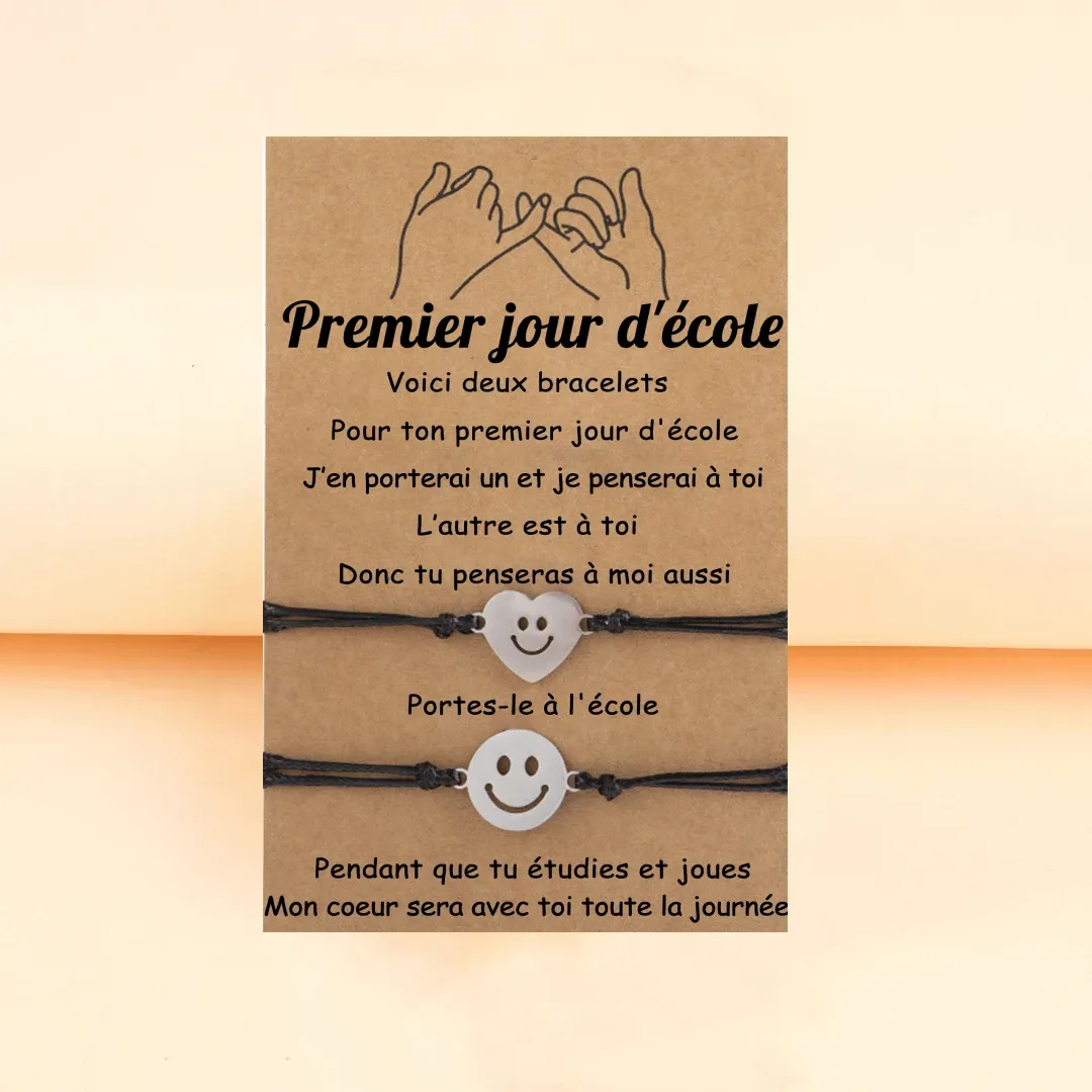 2PCS Ensemble de Bracelets Smiley Bracelet en Commun Cadeau Rentrée Scolaire Premier jour d’école｜Jessemade
