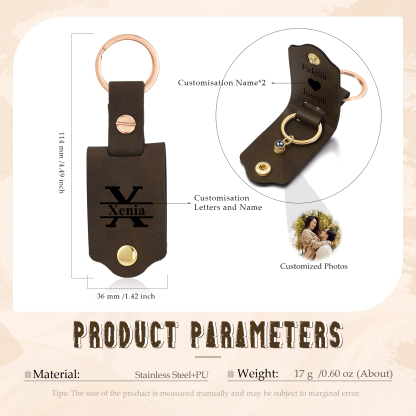 Porte-Clés Cuir 3 Prénoms et 1 Photo Personnalisés Avec Lettre Porte-Clés Projection de Pierre pour Couple