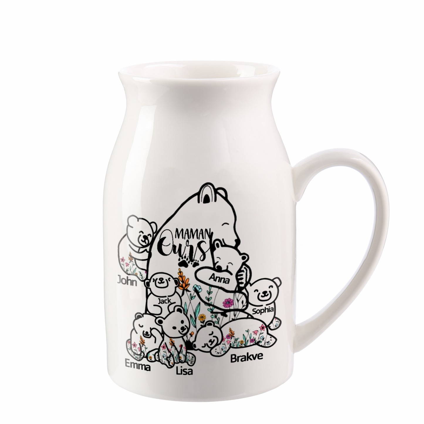 Vase à Fleurs Ours 7 Prénoms Personnalisés avec Texte Décoration de la Maison