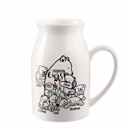 Vase à Fleurs Ours 7 Prénoms Personnalisés avec Texte Décoration de la Maison
