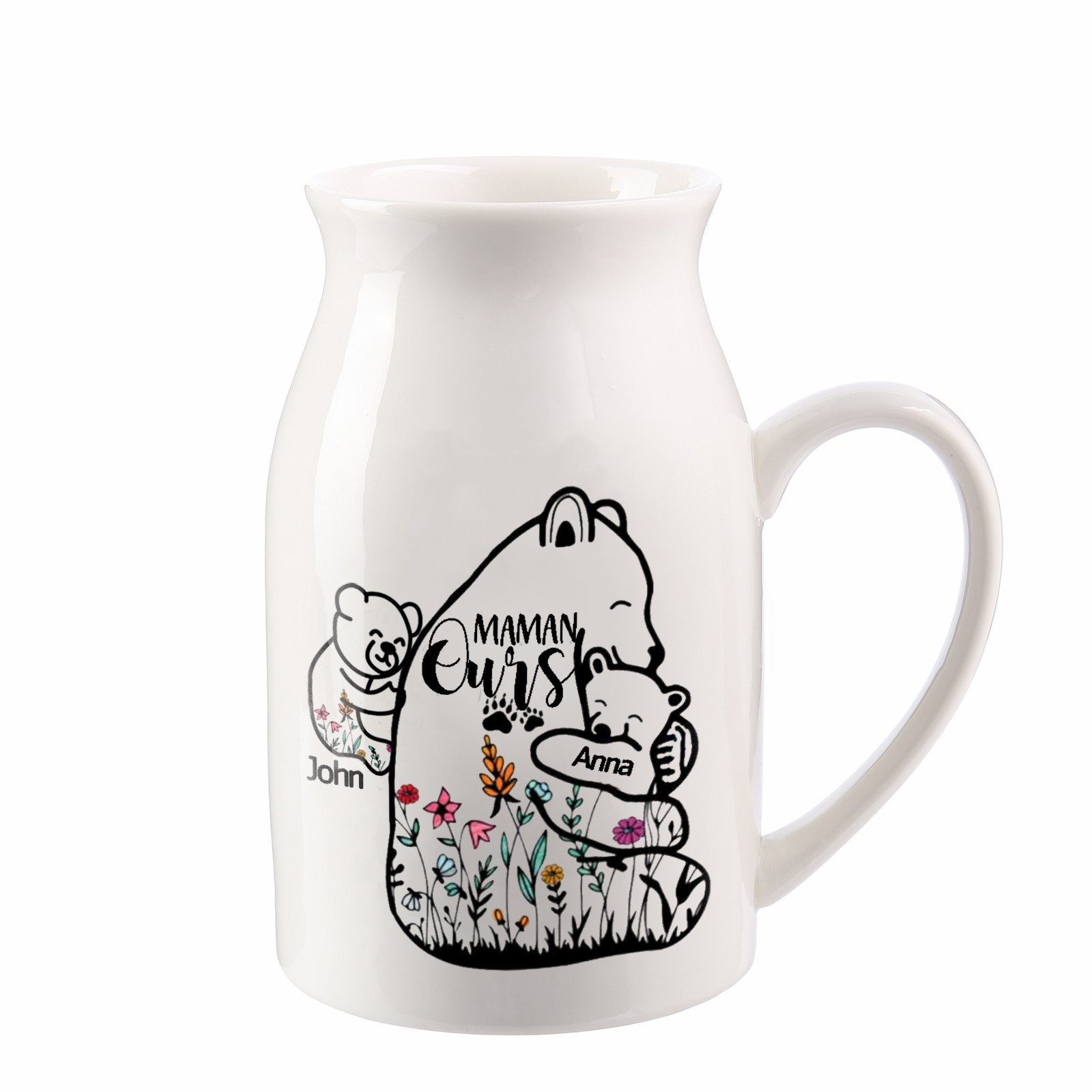 Vase à Fleurs Ours 2 Prénoms Personnalisés avec Texte Décoration de la Maison