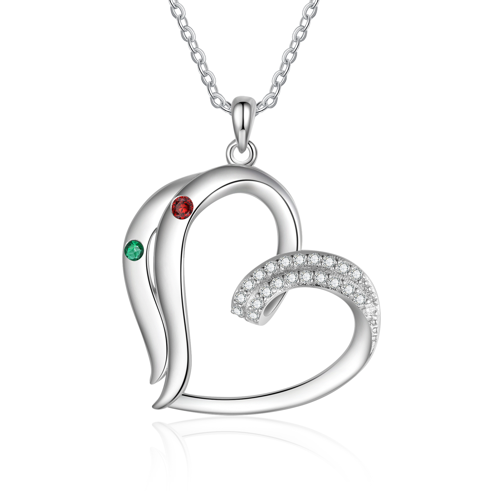 Collier Coeur 2 Prénoms Personnalisés avec Pierre de naissance pour Femmes|Jessemade