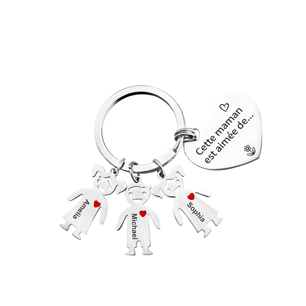 À Ma Maman - Porte-Clés 3 Prénoms Personnalisés Avec Breloques Enfants