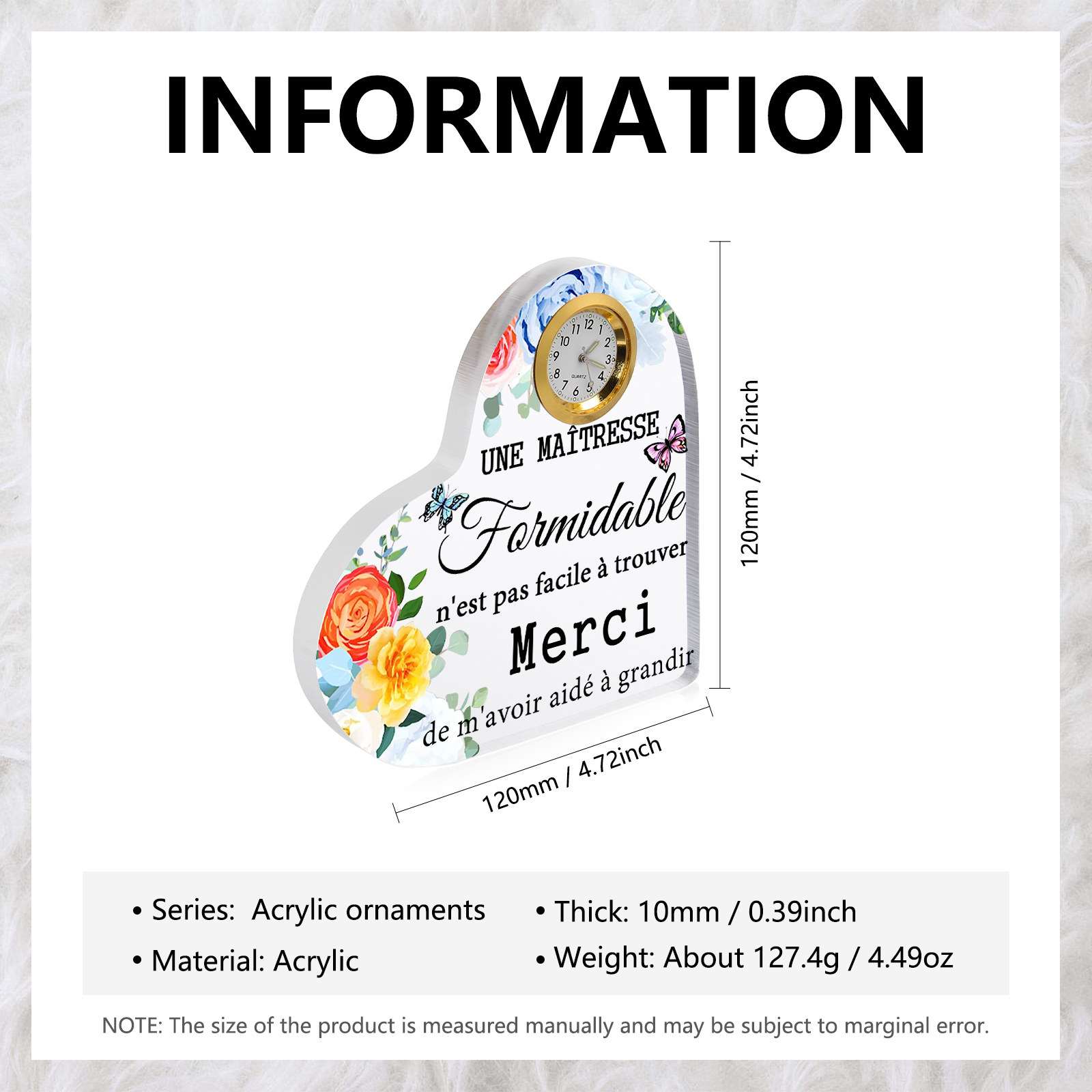 À Ma Maîtresse -Plaque Acrylique en Forme de Coeur avec Horloge Fleur