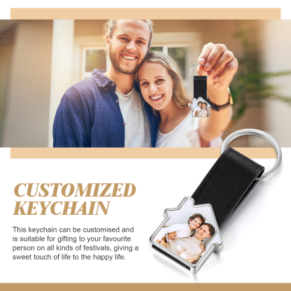Porte-Clés Cuir PU Maison Photo Personnalisée Porte-Clés Homme