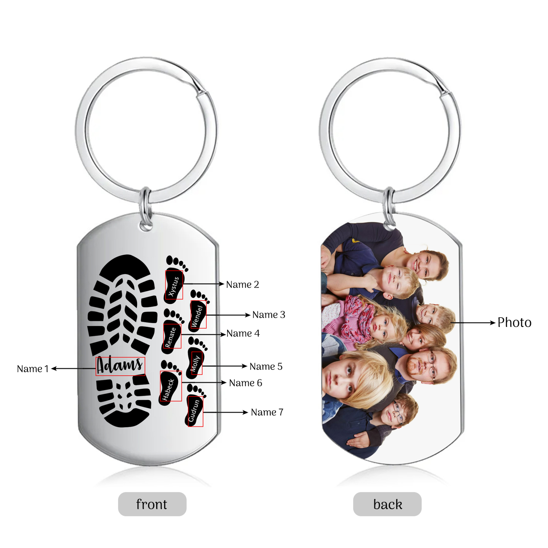 À Papa/Papi - Porte-Clés Pieds Bébé 7 Prénoms Personnalisés avec Photo pour Famille