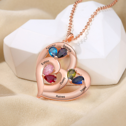 Collier Cœur 1-6 Prénoms Personnalisés avec Pierre de naissance