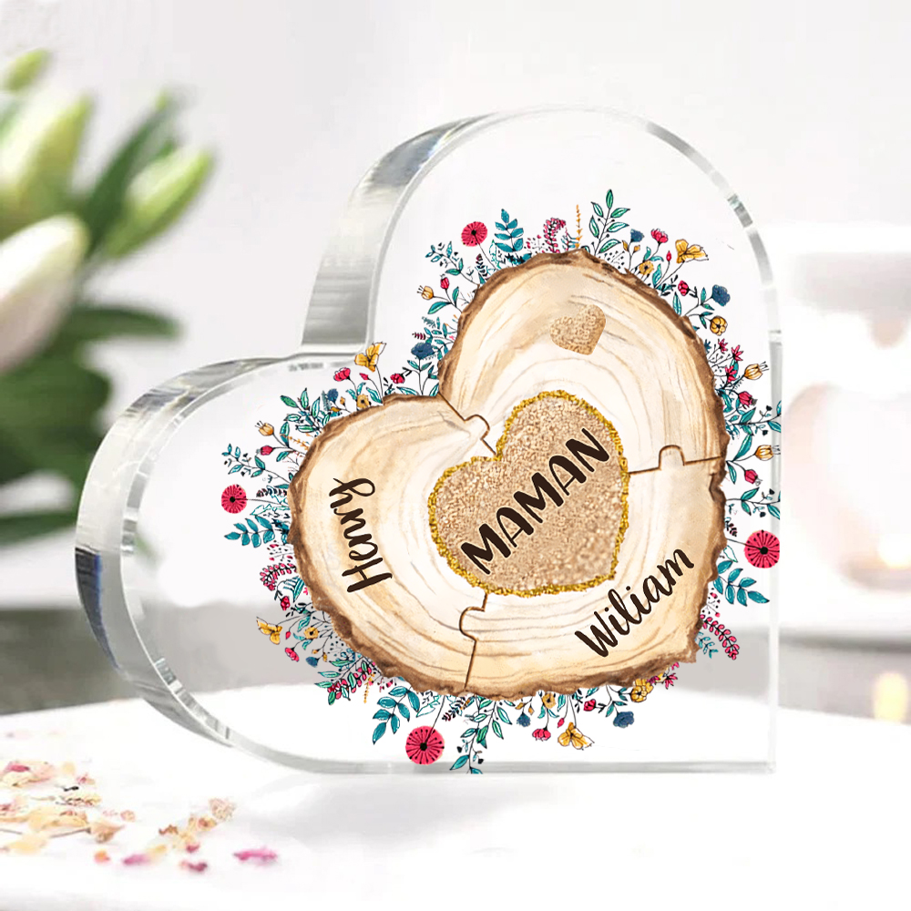 À ma Maman/Mamie - Plaque Acrylique Morceaux de coeur 3 Prénoms Personnalisés