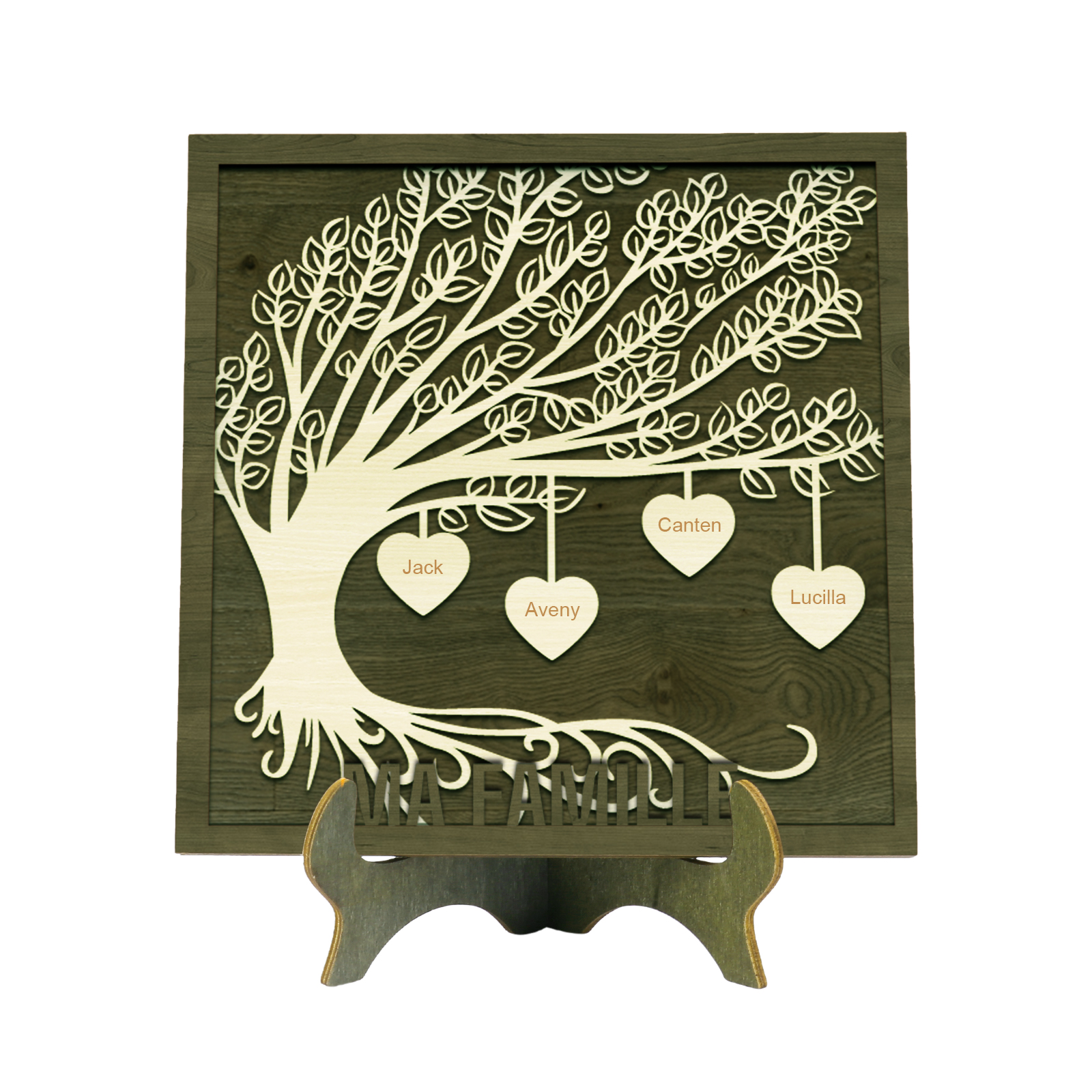 Décoration en bois Arbre de Vie 4 Prénoms Personnalisés Ornement Famille