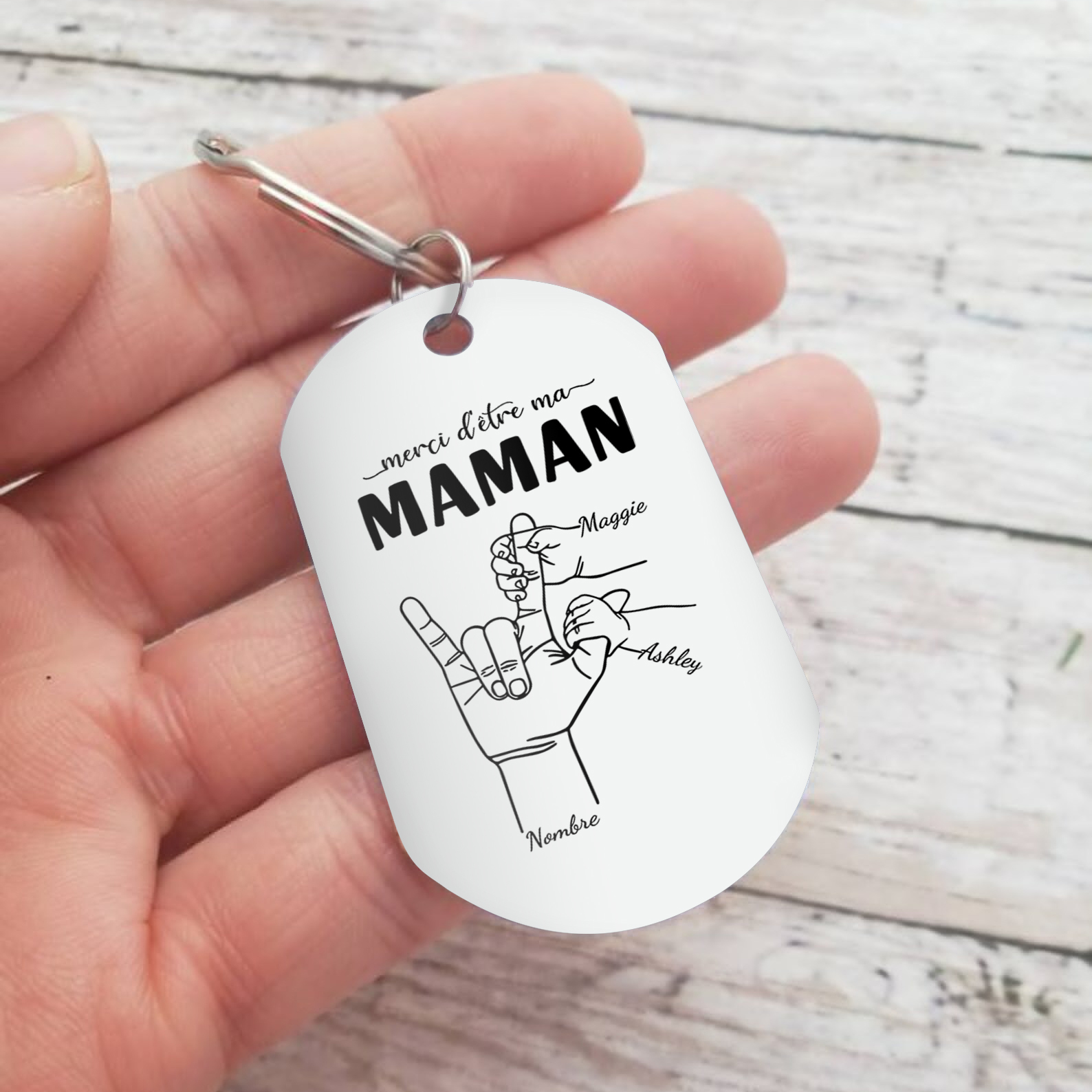 À Ma Maman - Porte-Clés la Main dans la Main 2-6 Prénoms Personnalisés