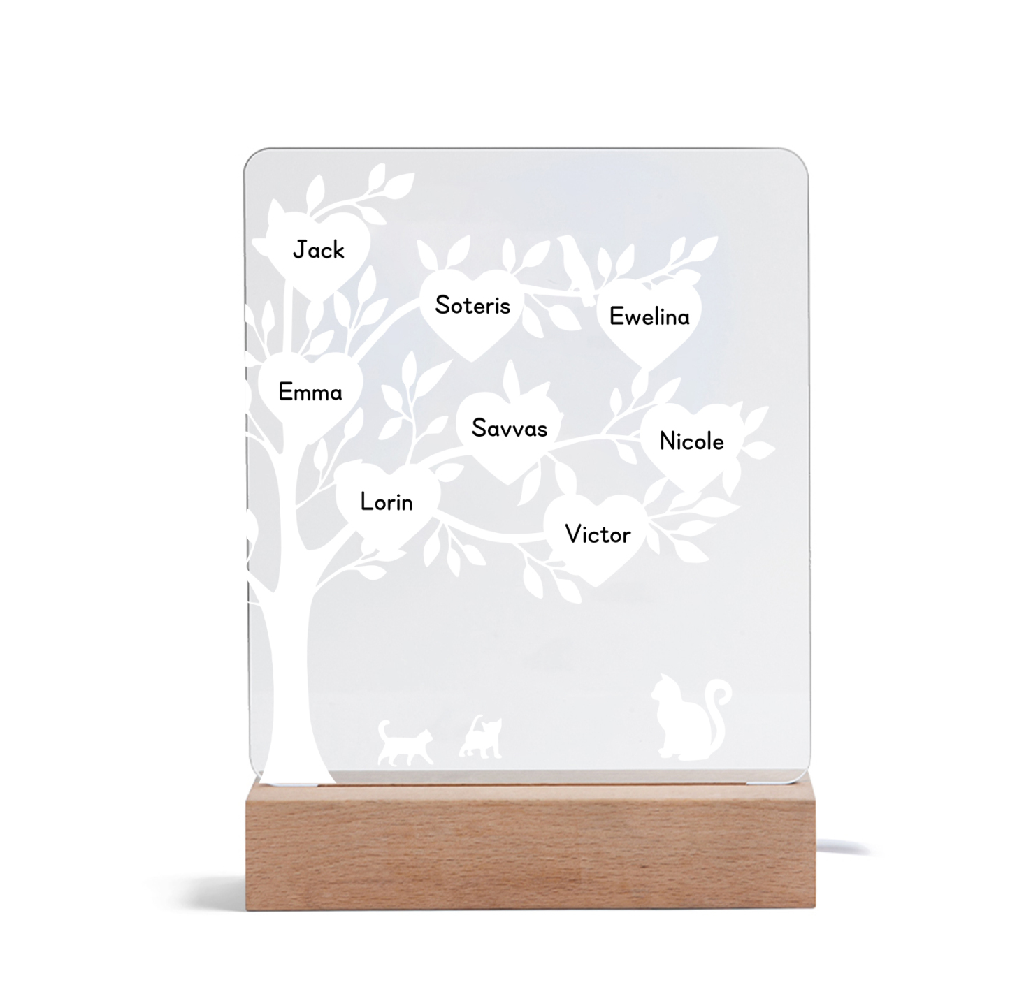 À Maman/Mamie - Lampe de chevet LED Arbre et Chat 8 Prénoms Personnalisés