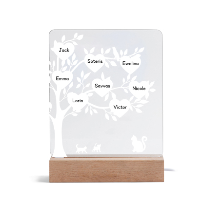 À Maman/Mamie - Lampe de chevet LED Arbre et Chat 8 Prénoms Personnalisés